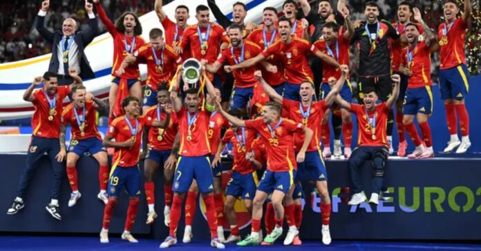 Spain's team celebrating their victory in the Euro Cup 2024 final.