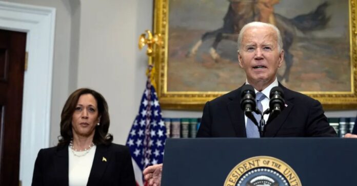 Joe Biden and Kamala Harris during a press conference