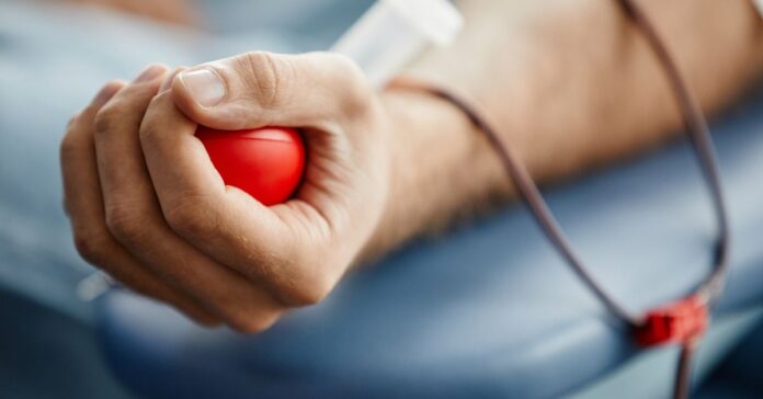 Blood donation during a medical camp.