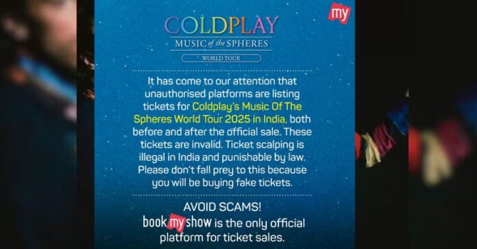 Coldplay concert ticket warning issued by BookMyShow.