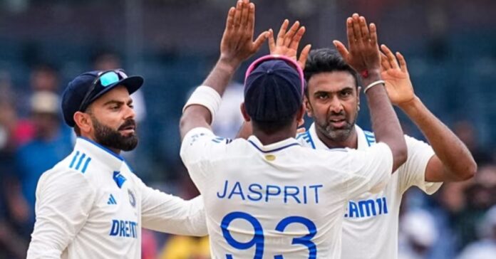 Indian cricket team celebrates victory against Bangladesh in the first Test match.