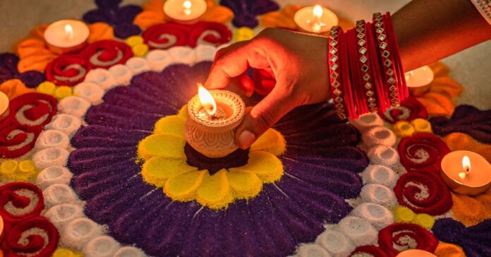 Traditional Diwali celebrations with earthen lamps